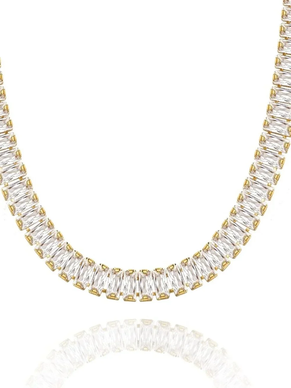 Diamond Tennis Necklace for Women, 14K/White Gold Plated Cubic Zirconia Baguette